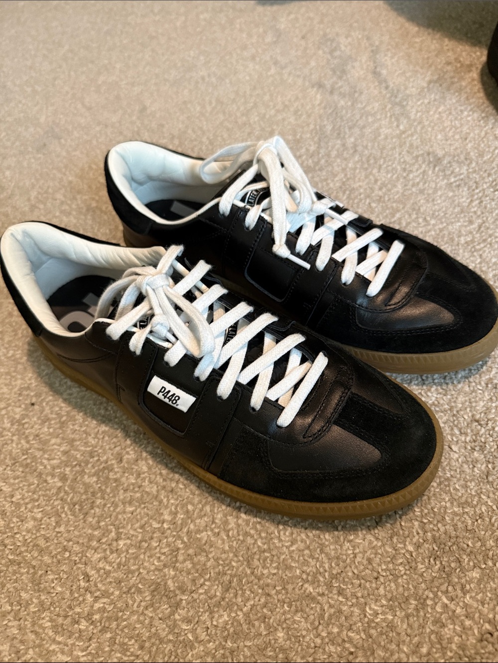 P448 Black and White Low-Top Sneakers with Gum Sole